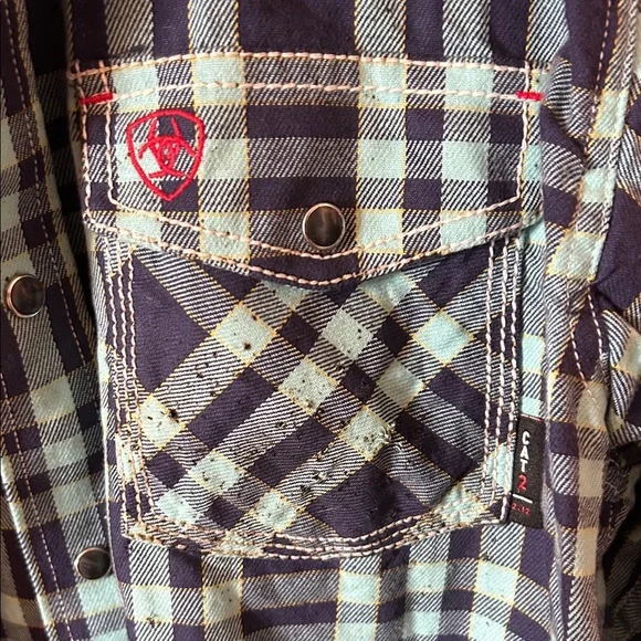 Ariat Teal and Navy Checkered Shirt - Picture 3 of 3